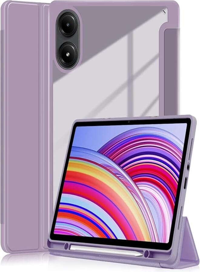 Case for Redmi Pad Pro with Pen Holder 12.1 Inch 2024, [Auto Wake/Sleep] Transparent Back Cover for Tablets Xiaomi Redmi Pad Pro (Purple)